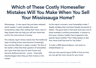 Which of These Costly Homeseller Mistakes Will You Make When You Sell Your Mississauga Home?