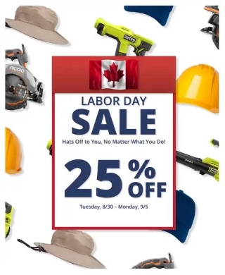 Direct Tools Canada Labor Day Sale 25% Off Ryobi Ridgid